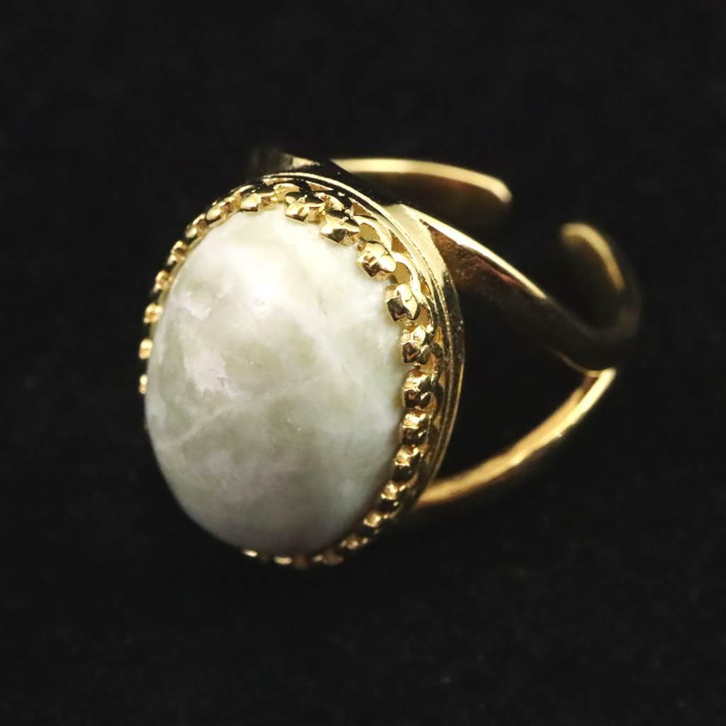 糸魚川翡翠 ヒスイ 20mmオーバル リング フリーサイズ 18KGP 7.4g #58114 | 3枚目