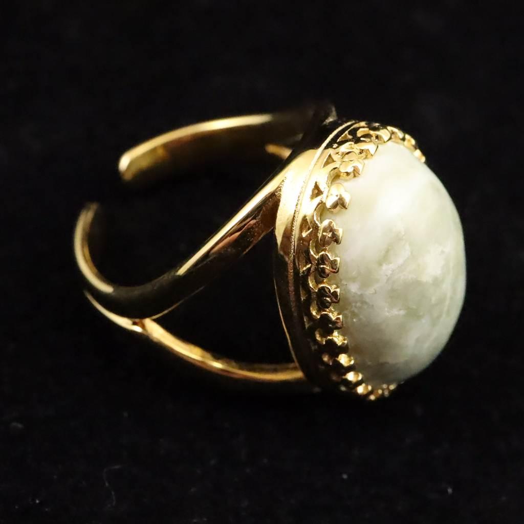 糸魚川翡翠 ヒスイ 20mmオーバル リング フリーサイズ 18KGP 7.4g #58114 | 5枚目