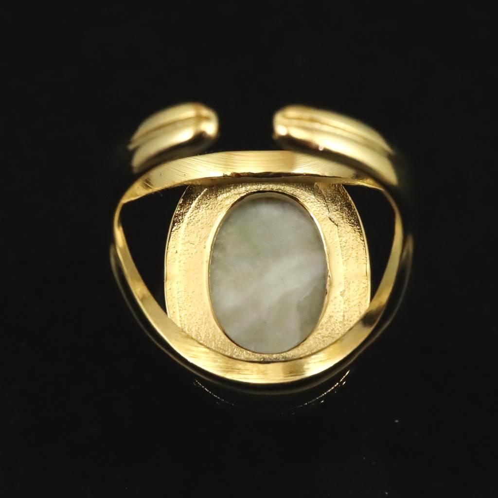 糸魚川翡翠 ヒスイ 20mmオーバル リング フリーサイズ 18KGP 7.4g #58114 | 6枚目